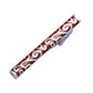Red enamel tie clip with white ornate design and silver ends