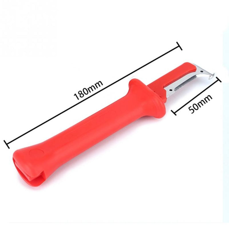 Cable stripping pliers with red handle, metal blade, labeled 180mm length