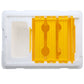 White foam pollination box interior with yellow insert and two curved compartments