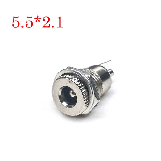 DC power jack socket, 5.5x2.1 female, panel-mount connector with circular port