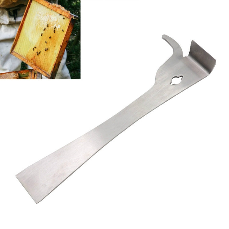 Stainless steel honey cut knife scraper with thumb handle grip and notch blade