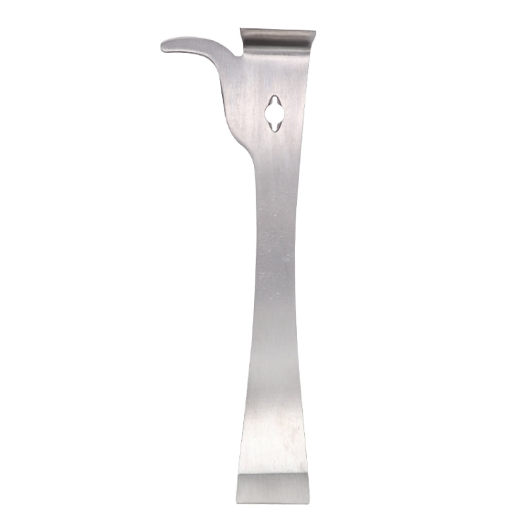 Stainless steel honey scraper knife with curved thumb rest and pointed end