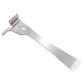 Stainless steel honey cut knife scraper with curved finger guard and slot opening
