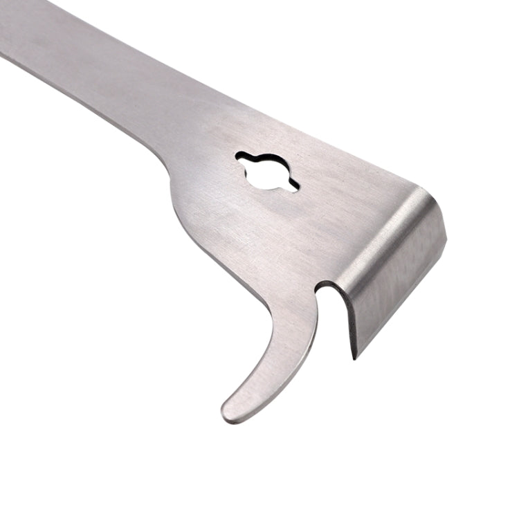 Stainless steel honey cut knife scraper head with finger cutout and slot opening