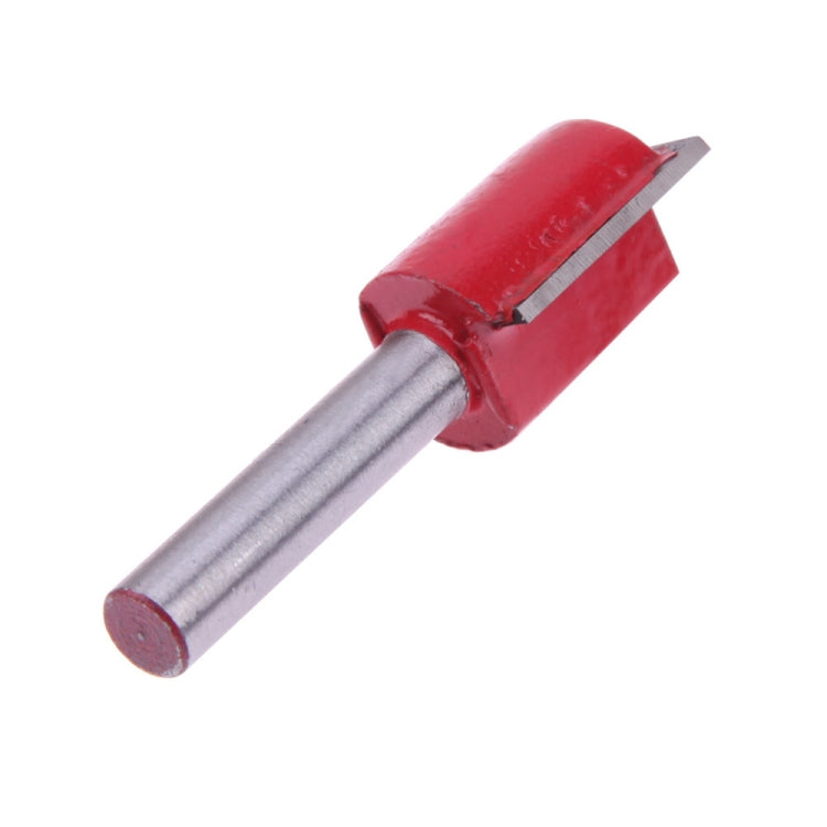 Red and silver cylindrical router bit with carbide cutting tip