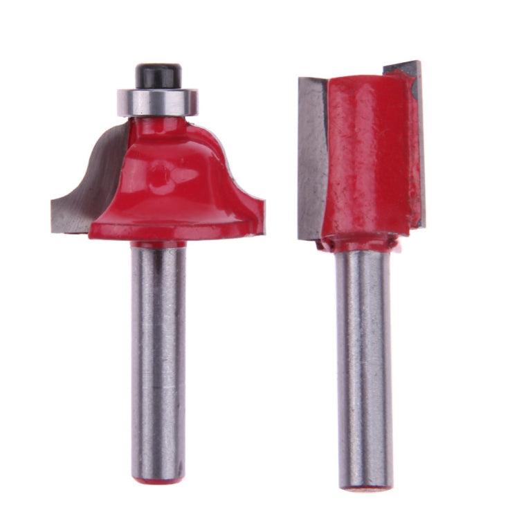 Red shank router bits with carbide cutter heads, two-piece close-up