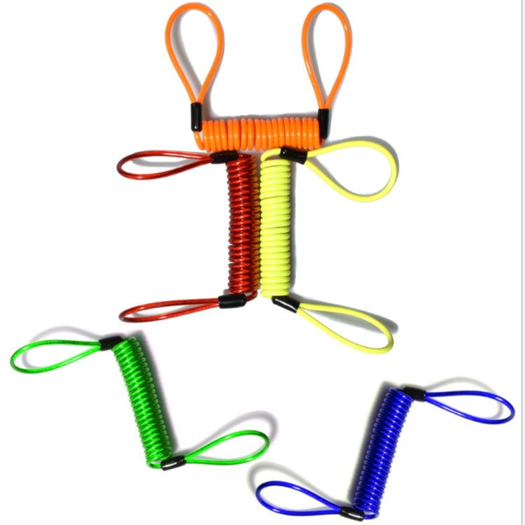 Assorted color alarm disc lock set: orange, red, green, yellow, and blue coiled cables