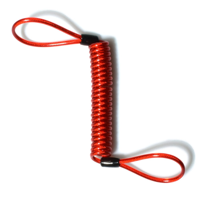 Red coiled spring cable alarm disc lock with black end caps and loop handle ends