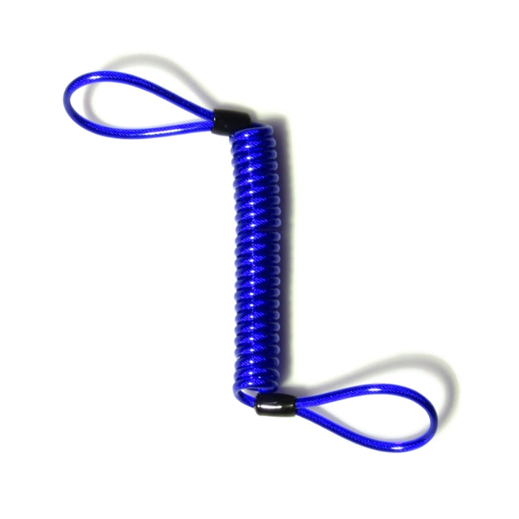 Blue coiled spring cable alarm disc lock with black end caps and two loop grips
