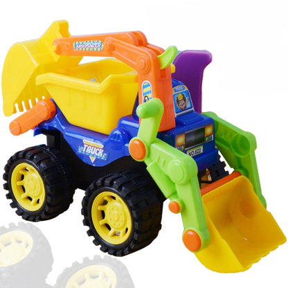 Yellow, blue and green children's engineering truck toy with shovel and bucket
