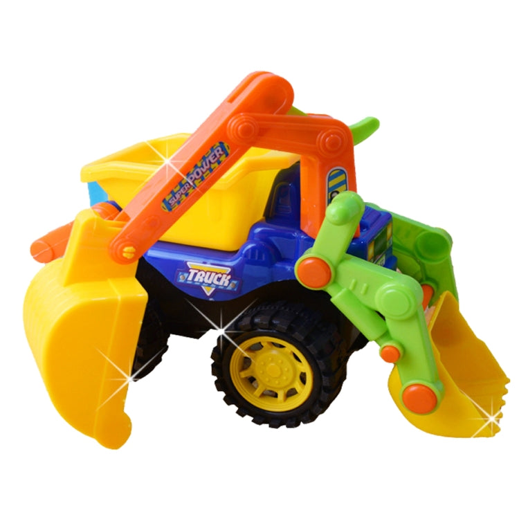 Orange and yellow children's engineering truck toy with front arm and side scoop