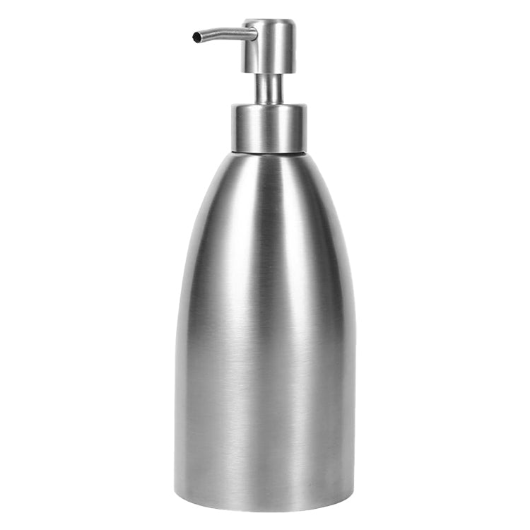 Stainless steel soap dispenser bottle with pump head and curved outlet spout
