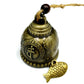 Bronze bell ornament with Buddha symbol and hanging fish charm on chain