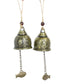 Pair of hanging Buddha bell ornaments with fish charms and chain hooks