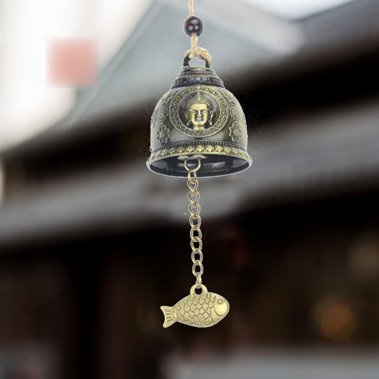 Hanging Buddha bell ornament with fish charm and chain