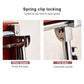Folding wall-mounted shower chair with spring-clip locking mechanism under wood seat