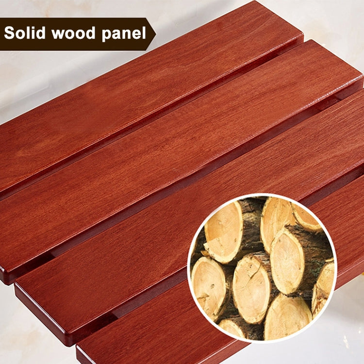 Solid wood slatted seat panel for wall-mounted folding shower chair
