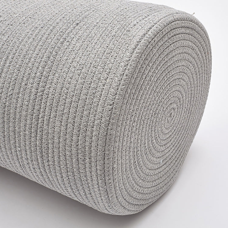 Light gray fabric storage basket with ridged weave and rounded square base