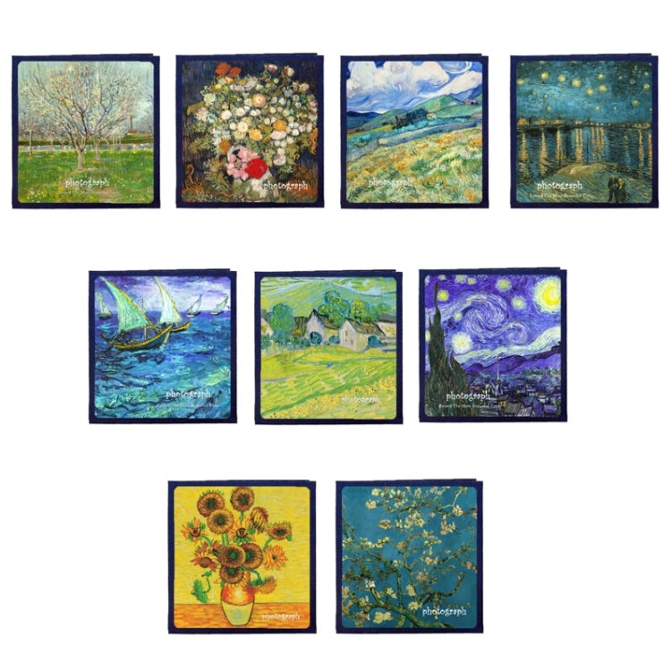 Square photo album covers set with multiple artwork designs, ten cards shown