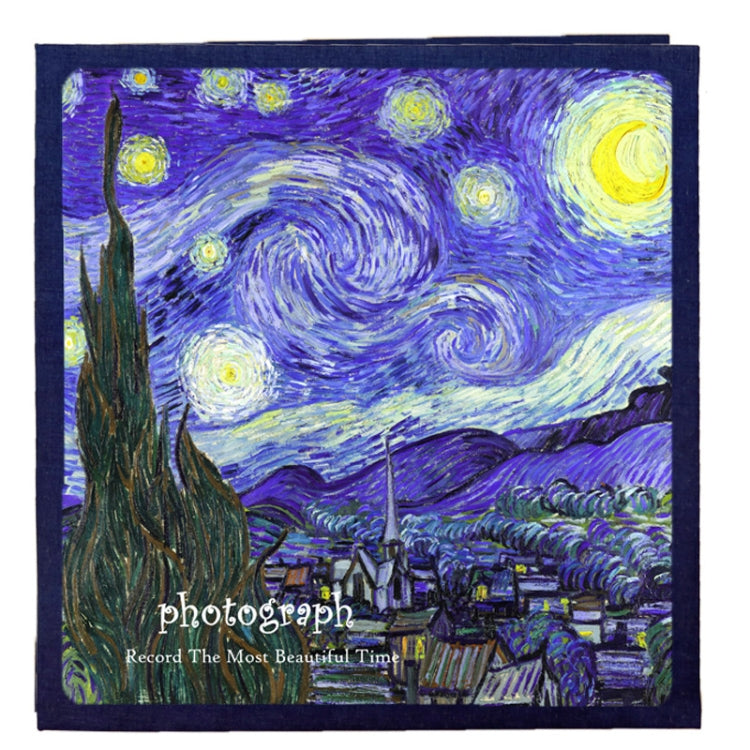 Self-adhesive photo album cover with starry night sky over village and fields painting
