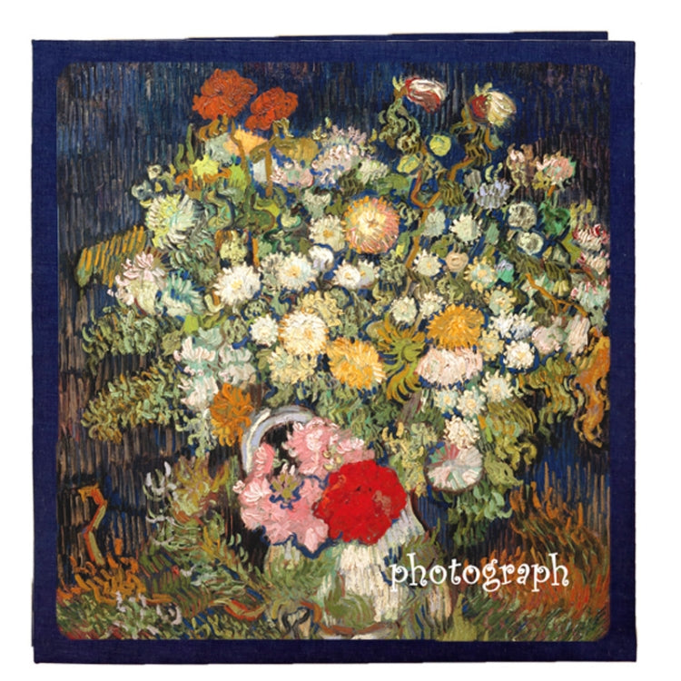 Floral square photo album cover with blue background and bouquet artwork