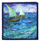 Sailing boats square photo album cover with blue ocean waves and purple sky
