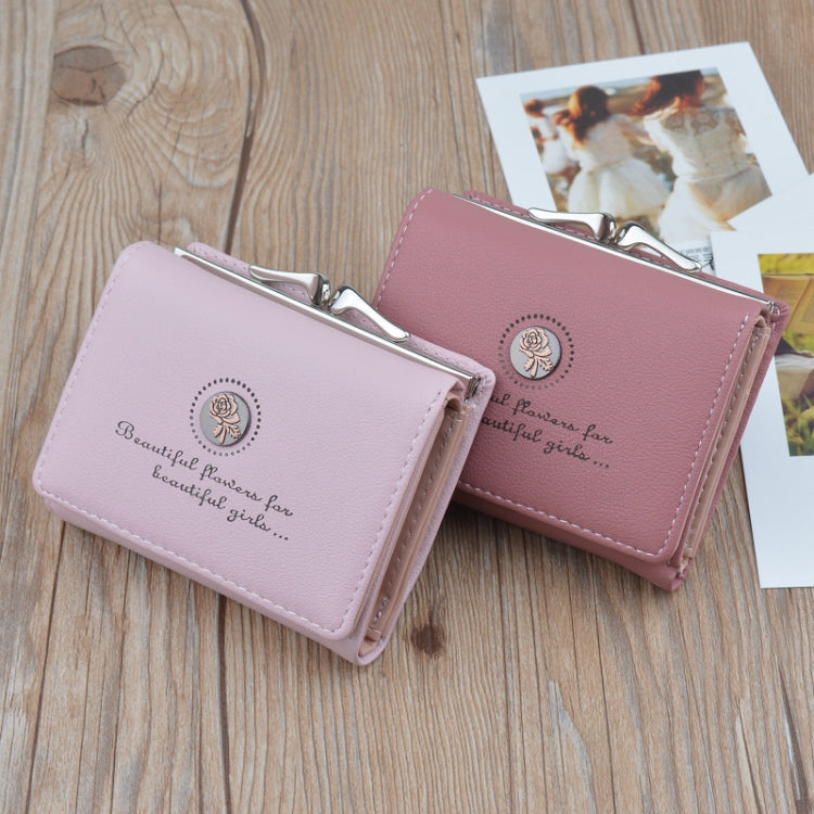 Mini folding wallets coin purses, two pink styles open to show inner card slots