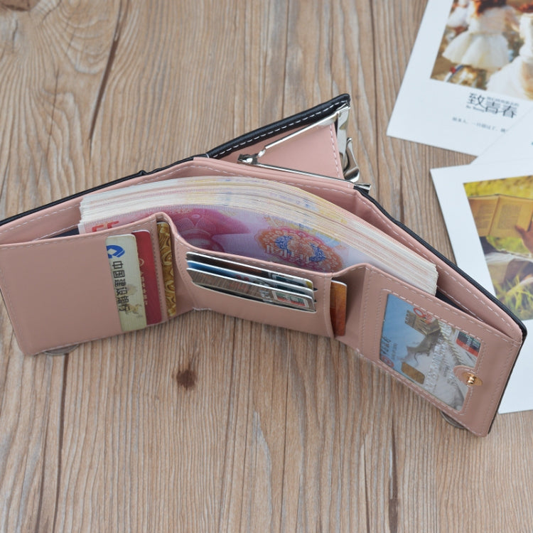 Open mini folding coin purse wallet showing card slots and coin section inside