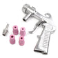 Pneumatic sandblaster tool with trigger handle, air fitting, and purple nozzle tips