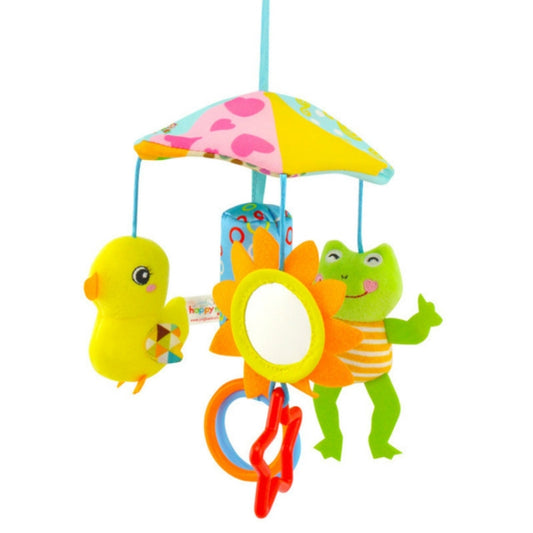 Baby stroller parachute pendant toy with colorful animal figures and fabric umbrella