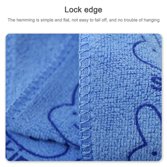 Blue kids towel corner with stitched lock edge and bunny print pattern