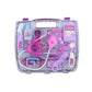 Purple doctor stethoscope role-play kit in clear plastic case with tools and cards