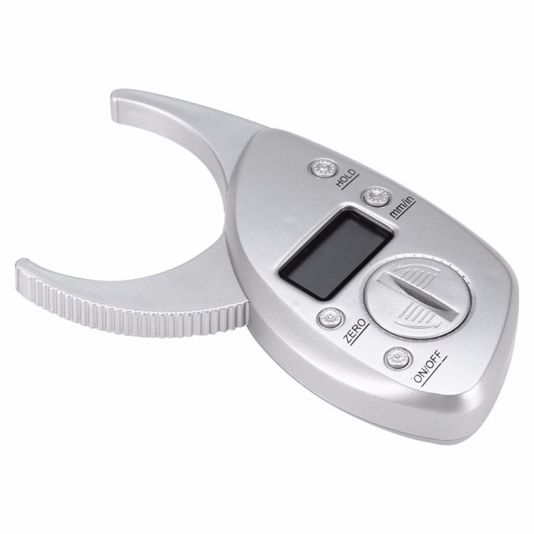 Silver digital caliper device with LCD screen and measurement comb arm