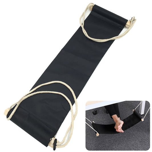 Black mini foot hammock with beige rope and clips for resting feet