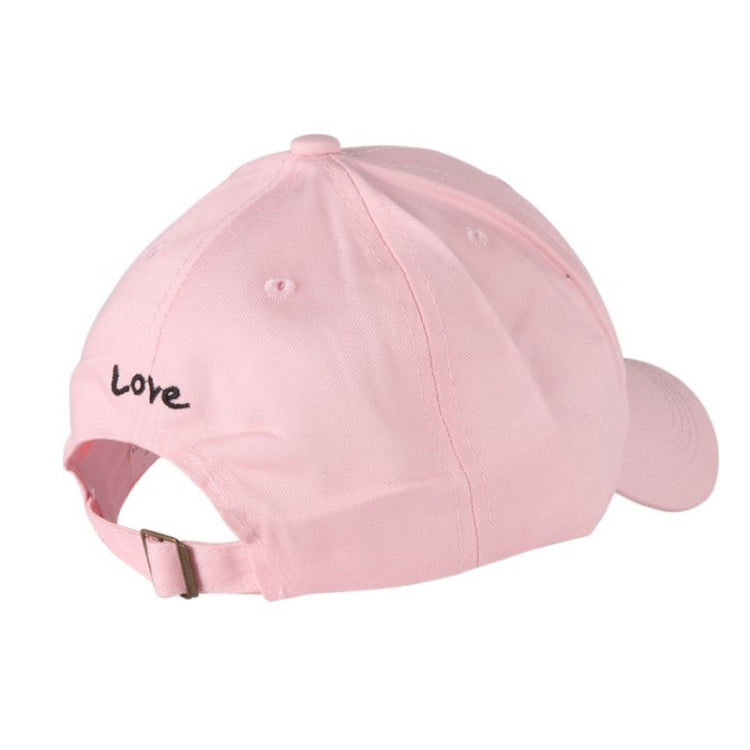 Pink baseball cap with 'Love' embroidery and adjustable back strap