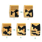 Interlocking puzzle cube assembly steps with arrows showing black blocks fitting