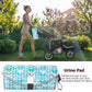 Folded waterproof changing pad with teal leaf pattern, gray edging, and black carry handle.
