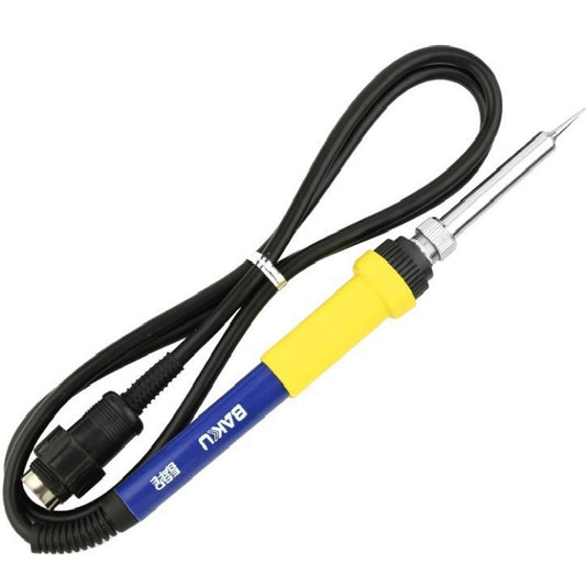 Electric soldering iron tool with black cable and yellow/blue handle