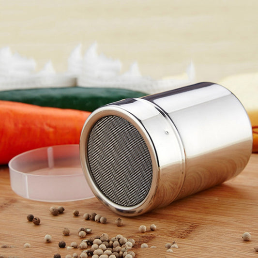 Stainless steel powder dusting can with fine mesh shaker head
