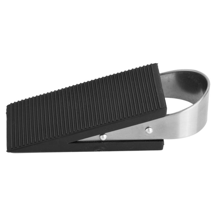 Door anti-theft pad: black ridged insert with silver metal strap and screws