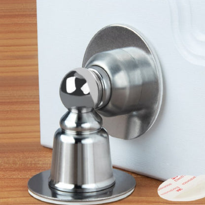 Stainless steel magnetic door stop with round base and wall-mounted plate, polished finish