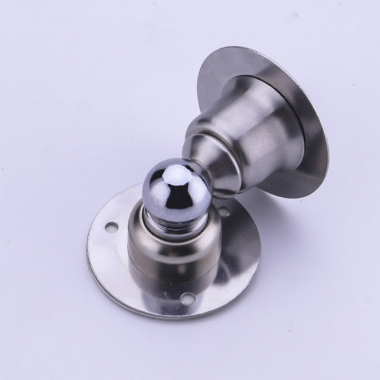 Polished stainless steel magnetic door stop with circular wall plate and ball bumper