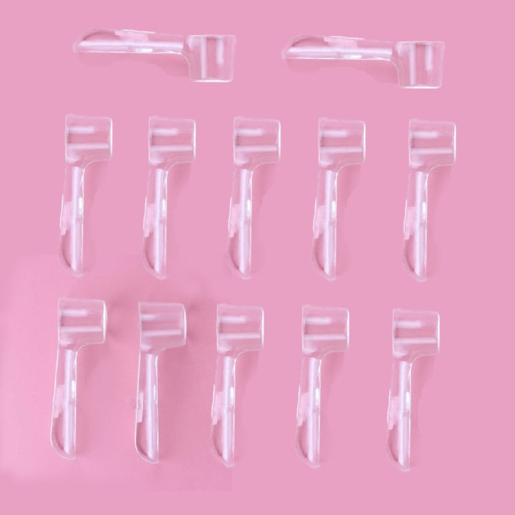 Transparent plastic toothbrush head protective covers, set of 12 cap pieces