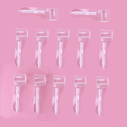 Transparent plastic toothbrush head protective covers, set of 12 cap pieces