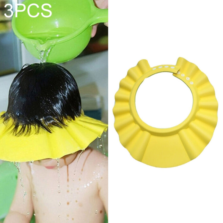Kids waterproof shower cap visor, yellow ruffled scalloped edge with adjustment holes