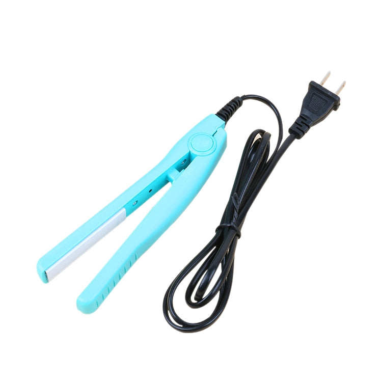 Mini hair straightener with blue ceramic plates and power cord, CN plug