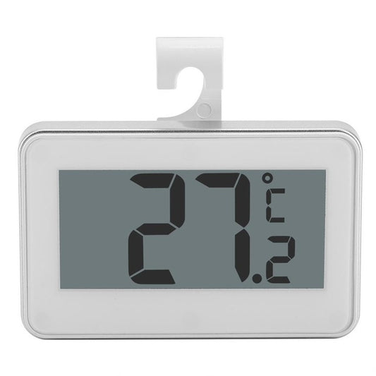 Digital refrigerator thermometer with LCD display and adjustable stand, white