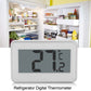 Digital refrigerator thermometer with LCD display reading 21.2, adjustable stand, white