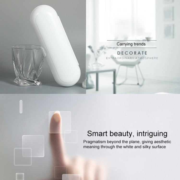 White toothbrush travel storage case with side latch, angled view