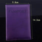 Purple faux leather passport travel cover with embossed PASSPORT title and top stitching